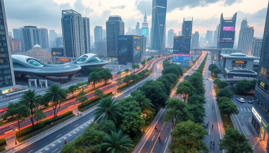 Город будущего: умные транспортные системы, зелёные зоны и технологии, меняющие жизнь горожан - иллюстрация